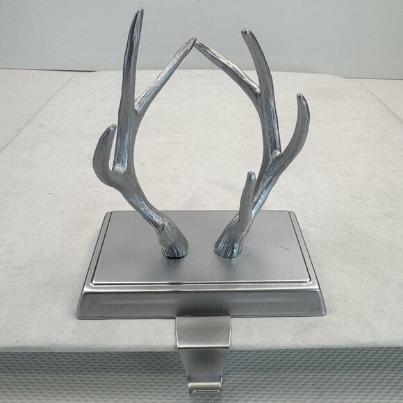 Vintage Silver Antler Stocking Holder Christmas Mantel Decor Hunter Gift - Picture 1 of 16